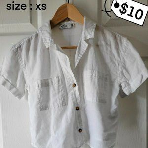 Cropped Button-Down Linen Shirt